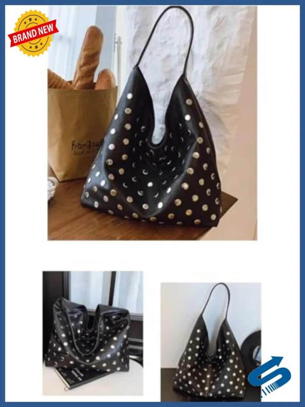 Vegan Leather Studded Hobo Bag Women Soft Slouchy Y2K Punk Shoulder Purse